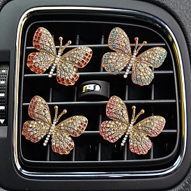 Butterfly Alloy Rhinestone Car Air Vent Clips, Cute Automotive Interior Trim, with Magnetic Ferromanganese Iron & Plastic Clip