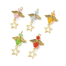Glass Pendant, with Antique Golden Alloy Findings, Fairy with Star Charms