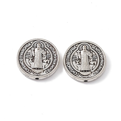 Tibetan Style Alloy Beads, Flat Round with Priest & Cross Pattern