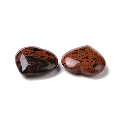 Acajou naturel obsidienne coeur pierre d'amour, pierre de palme de poche pour équilibrer le reiki