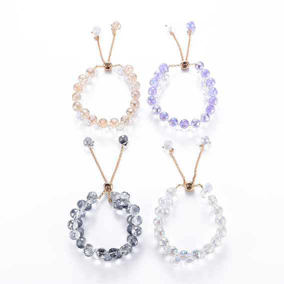 Sparkling Faceted Teardrop Glass Beads Slider Bracelets for Teen Girl Women, Golden