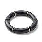 Chunky Curved Tube Beads Stretch Bracelets Set for Girl Women, Acrylic & CCB Plastic Beads Bracelet, Stainless Steel Color