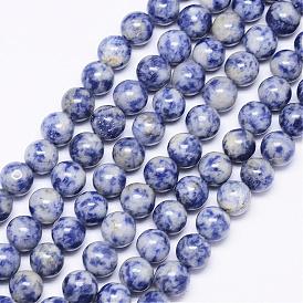 Brins de perles de jaspe de tache bleue naturelle, ronde