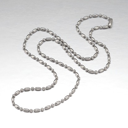 304 Stainless Steel Ball Chain Necklaces, Collar Necklaces, Rice and Round, Rice: 4x2mm
