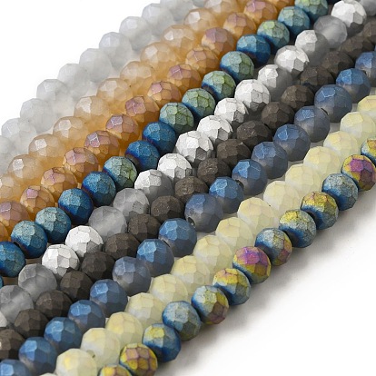Electroplated Glass Beads Strands, Forsted, Rondelle