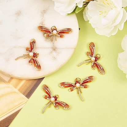 5Pcs Eco-Friendly Brass Micro Pave Cubic Zirconia Pendants, Long-Lasting Plated, Lead Free & Cadmium Free & Nickel Free, Real 18K Gold Plated, Dragonfly