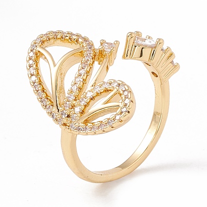 Открытое кольцо-манжета с бабочкой из прозрачного кубического циркония, латунное полое массивное кольцо для женщин, без свинца и без кадмия