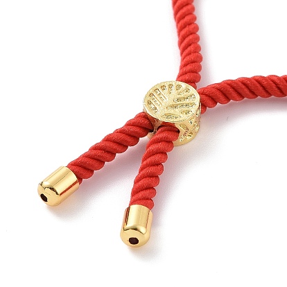 Brass Flower Link Slider Bracelets, Adjustable Nylon Cord Bracelet for Women