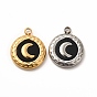 Vacuum Plating 304 Stainless Steel Pendants, with Acrylic, Flat Round with Moon