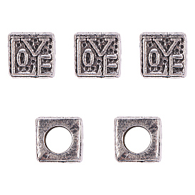 NBEADS Alloy European Beads, Large Hole Beads, Cube with Word Love