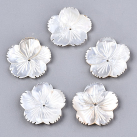 Natural White Shell Mother of Pearl Shell Beads, Carved, Flower