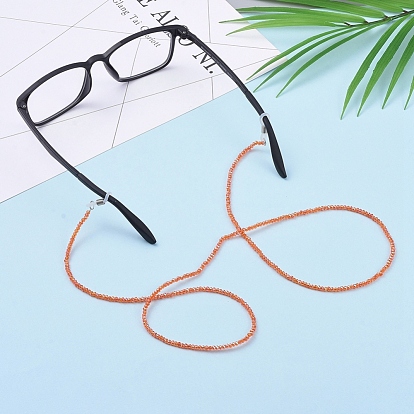 Chaînes de lunettes, tour de cou pour lunettes, avec des billes de verre plaquent, perles à écraser en laiton et extrémités de boucle en caoutchouc