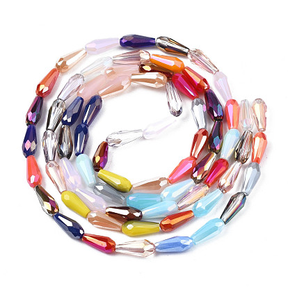 Electroplate Glass Beads Strands, AB Color Plated, Faceted, Teardrop