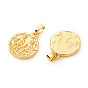Brass Pendants, Textured, Flat Round with 12 Constellation/Zodiac Sign, Real 18K Gold Plated