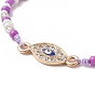 Alloy Enamel Evil Eye & Glass Seed Braided Bead Bracelet with Crystal Rhinestone for Women