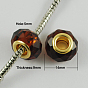 Glass European Beads, Electroplate Style, with Golden Plated Brass Double Cores, Faceted, Rondelle, 14x9mm, Hole: 5mm