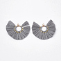 Natural Raffia Tassel Pendants, with Alloy Ring Findings, Fan-shaped