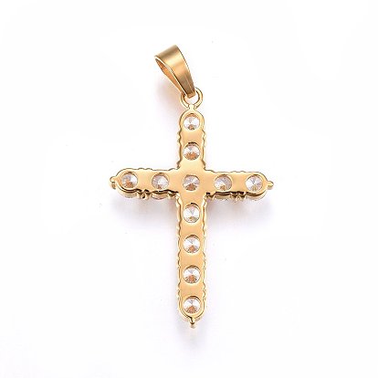 304 Stainless Steel Pendants, with Cubic Zirconia and Snap on Bails, Cross, Clear