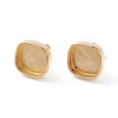 Brass Stud Earring Settings, with Ear Nuts/Earring Backs, Long-Lasting Plated, Square