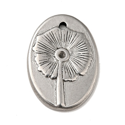 Tibetan Style 304 Stainless Steel Pendant Rhinestone Settings, Oval with Flower Pattern Charms