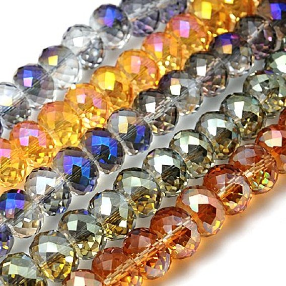 Electorplated Glass Beads, Rainbow Plated, Faceted, Rondelle, 16x10mm, Hole: 1mm