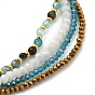 Bracelets élastiques, avec des perles naturelles de pierres précieuses, Des billes de verre, perles en laiton et breloques étoile 304 en acier inoxydable, or