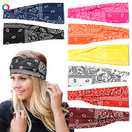 Printed Button Sports Headband Yoga Sweatband Wide Edge Hair Band for Women