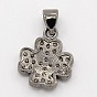 CZ Lucky Jewelry Brass Micro Pave Cubic Zirconia Four Leaf Clover Charms Pendants, Grade AAA, Lead Free & Cadmium Free & Nickel Free, 15x12x2mm, Hole: 4x3mm