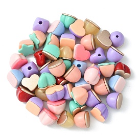 Two Tone Opaque Acrylic Beads, with Heart/Star/Flat Round/Square Flat Plate, Half Drilled