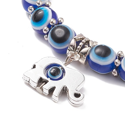 Bracelet extensible perlé mauvais œil en résine avec breloque en alliage pour hommes femmes