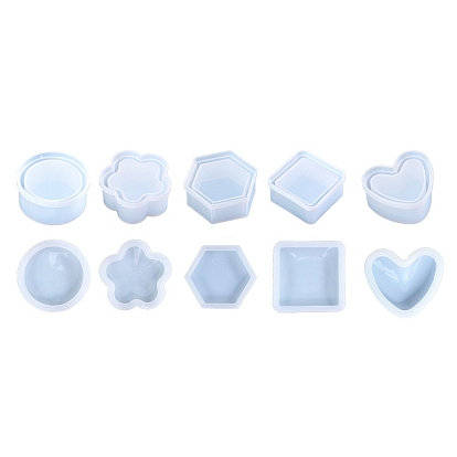 Heart/Square/Hexagon DIY Food Grade Silicone Storage Box Molds, Resin Casting Molds, for UV Resin, Epoxy Resin Craft Making