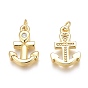 Brass Micro Pave Clear Cubic Zirconia Charms, with Jump Rings, Long-Lasting Plated, Anchor