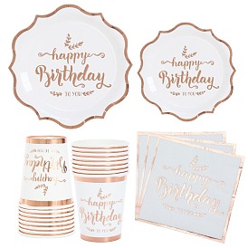 Sets de vaisselle jetables en papier 16 pour invités, y compris les plaques, tasses à thé, tissu, fournitures de fête d'anniversaire