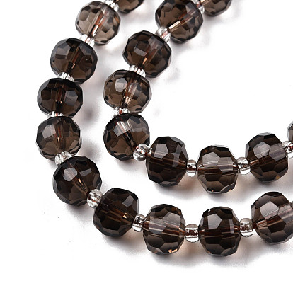 Naturelles quartz fumé brins de perles, avec des perles de rocaille, facette, rondelle