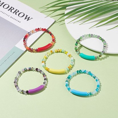 Bracelet extensible en perles de verre rondes avec tube en acrylique, jolis bijoux de couleur pour femme