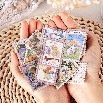 100Pcs 50 Styles Autumn Themed Stamp Decorative Stickers, Paper Self Stickers, for Scrapbooking, Diary Stationery