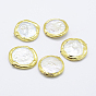 Natural Cultured Freshwater Pearl Beads, Edge Golden Plated, Flat Round