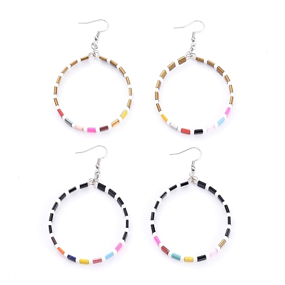Dangle Earrings, with 316 Surgical Stainless Steel Earring Hooks and Glass Seed Beads, Ring