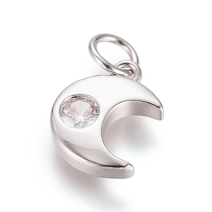 Micro cuivres ouvrent pendentifs zircone cubique, avec anneau de saut, plaqué longue durée, lune