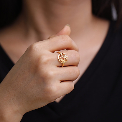 Запонки из нержавеющей стали с полыми фазами луны, Открытое кольцо для женщин с символом ом