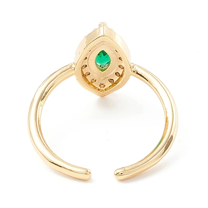 Anillo de puño de ojo de caballo de circonita cúbica verde, Exquisito anillo abierto de latón para mujer., sin plomo y cadmio