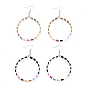 Dangle Earrings, with 316 Surgical Stainless Steel Earring Hooks and Glass Seed Beads, Ring