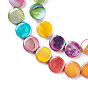 Natural Freshwater Shell Beads Strands, Dyed, AB Color Plated, Flat Round