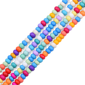 Opaque Spray Painted Glass Bead Strands, Flat Round
