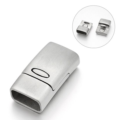 Matte 304 Stainless Steel Rectangle Magnetic Clasps with Glue-in Ends, 29x15.5x10mm, Hole: 13x7mm