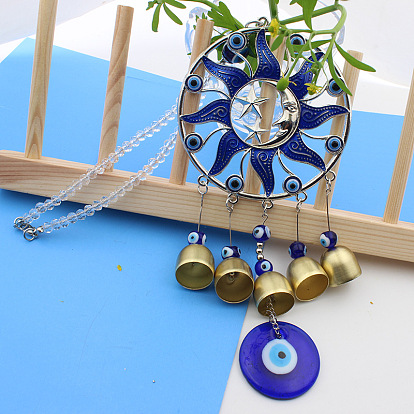 Украшения с подвесками от солнца из сплава эмали, с металлическим колокольчиком и синим сглазом для подвесного украшения автомобиля