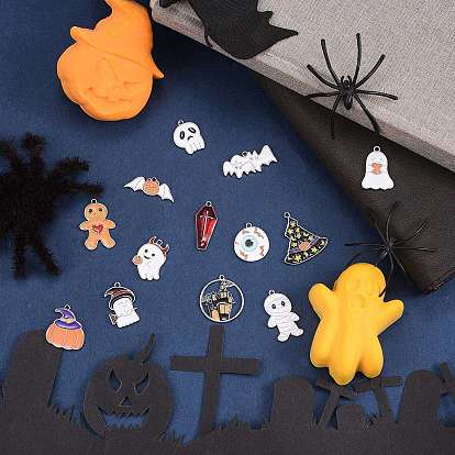 28 шт 14 стили подвески из сплава с эмалью на тему Хэллоуина, разнообразные, разноцветные