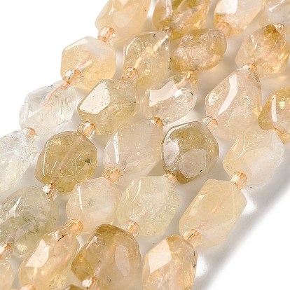 Natural Citrine Beads Strands, with Seed Beads, Faceted, Rhombus