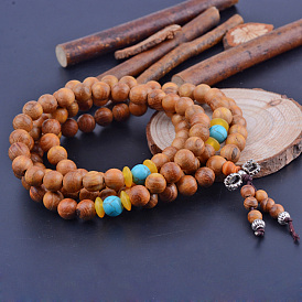 Wrap style bracelets bouddhiste bois de santal de bijoux de perles rondes ou colliers