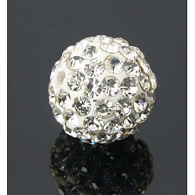 Perles de strass d'argile polymère , perles de boule pave disco , Grade a, ronde, pp 11 (1.7~1.8 mm), 8 mm, Trou: 2mm